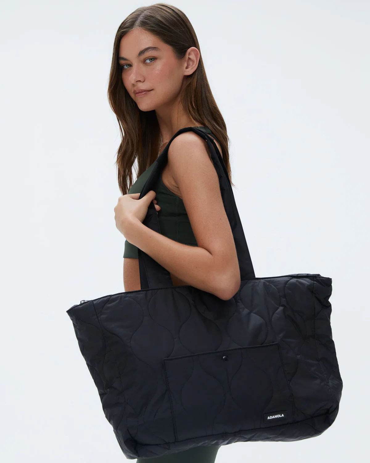 Branded Strap Tote Bag - Black/Cream